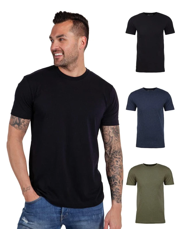 AM INTO The Mens T Shirt - Short Sleeve Crew Neck Soft Fitted Tees S - 4XL Fresh Classic Tshirts, 3-Pack Essential - Black/Navy/Olive Green, Large