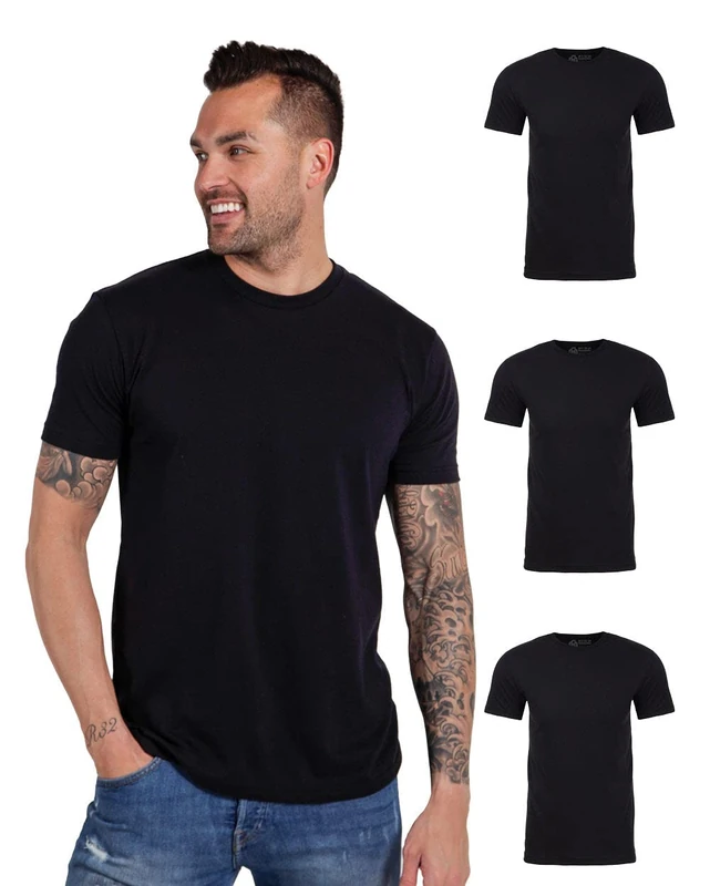 INTO THE AM Mens T Shirt - Short Sleeve Crew Neck Soft Fitted Tees S - 4XL Fresh Classic Tshirts, 3-Pack Black/Black/Black, XL