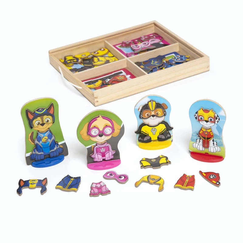 Melissa & Doug PAW Patrol Wooden Magnetic Pretend Play – 64-Piece Set with Chase, Marshall, Skye & Rubble – Mix & Match Outfits for Interactive Storytelling – Toy for Kids Age 3 Plus