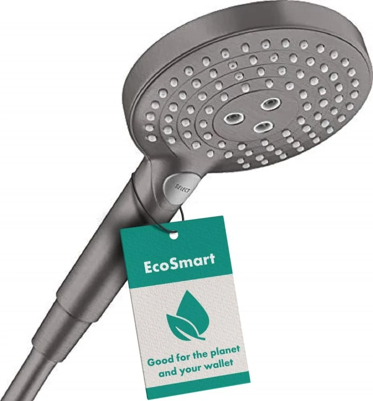 hansgrohe Raindance Select S - water-saving shower head 9 l/min (EcoSmart), hand shower round (125 mm) with 3 sprays, with anti-limescale function, brushed black chrome, 26531340