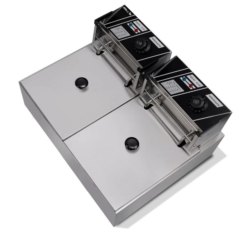 iBELL DF620P Deep Fryer Electric 12 Litre Stainless Steel 2500W, Double Tank/Basket, Variable Temperature Control, Silver - Image 1