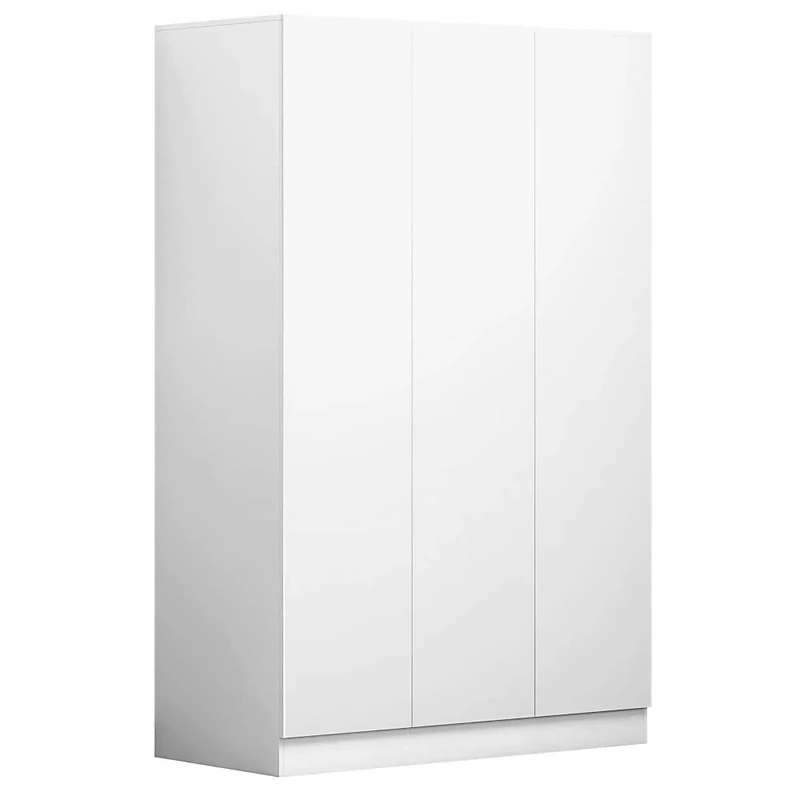 FWStyle Narvik Matt White 3 Door Wardrobe with Push to Open and Soft Close Hinges, Scandinavian No Handle Bedroom Storage Furniture with Hanging Rail and Shelving, W120 x H180 x D50cm
