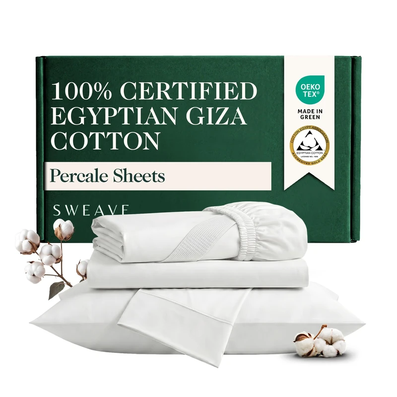 Sweave 100% Certified Giza Egyptian Cotton Percale King Sheet - 4Pcs, White