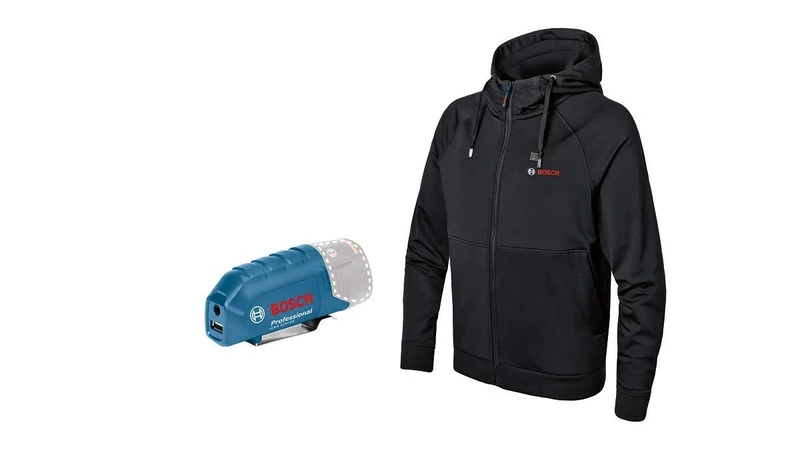 Bosch Professional Heated Hoodie GHH 12+18V XA (inc. USB Charging Adapter GAA 12V-21, excluding Battery) – Size L