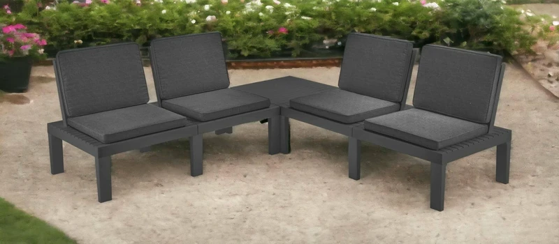 Dmora - Outdoor lounge set Vigevano, Garden set with 4 seats with backrest and 1 multifunction module, Sitting area with cushions, 100% Made in Italy, Anthracite