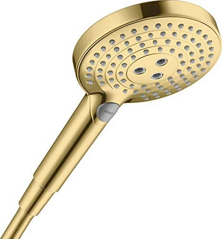 hansgrohe Raindance Select S - shower head, hand shower round (125 mm) with 3 sprays, with anti-limescale function, polished gold optic, 26530990