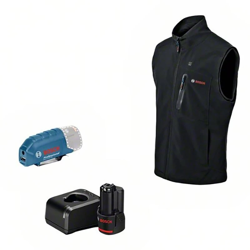 Bosch Professional Heated Vest GHV 12+18V XA (incl. GAA 12V-21 USB charging adapter + GBA 12V 2.0Ah battery + GAL 12V-20 charger) – size 3XL