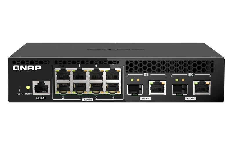 QNAP QSW-M2108R-2C, 8 port 2.5Gbps, 2 port 10Gbps SFP+/ NBASE-T Combo, web managed switch, rackmount design, new rack mount kit
