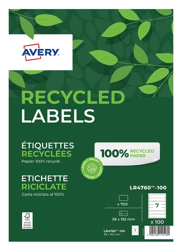 Avery LR4760-100 Recycled Filing Labels - 192 x 38 mm - Image 1