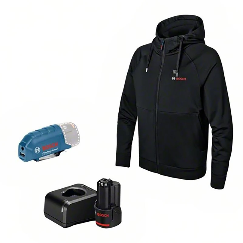 Bosch Professional Heated Hoodie GHH 12+18V XA (incl. GAA 12V-21 USB Charging Adapter + GBA 12V 2.0Ah Battery + GAL 12V-20 Charger) – Size 3XL