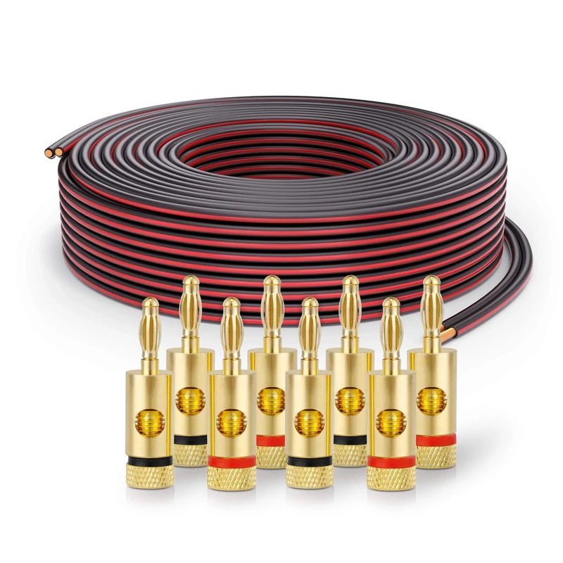 PureLink Speaker Cable OFC 2 x 2.50 mm² (0.20 mm) 30.0 m Black Set of 8 Banana Plugs