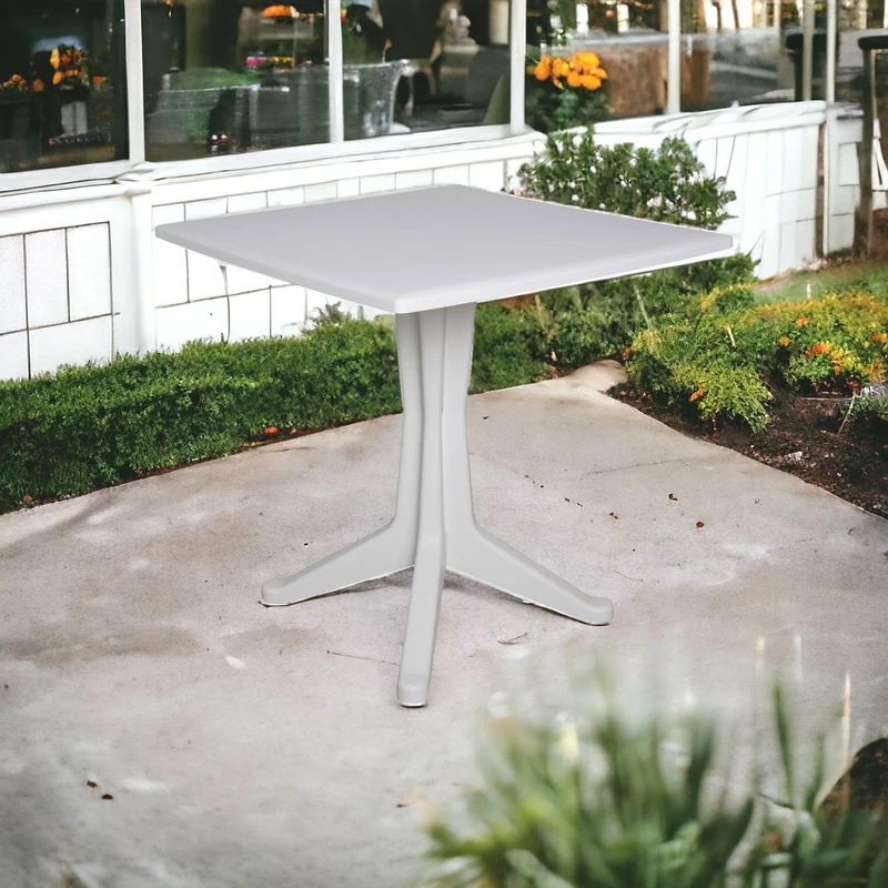 Dmora - Outdoor Table Trani, Fixed square table, Multipurpose garden table, 100% Made in Italy, 70x70h72 cm, White