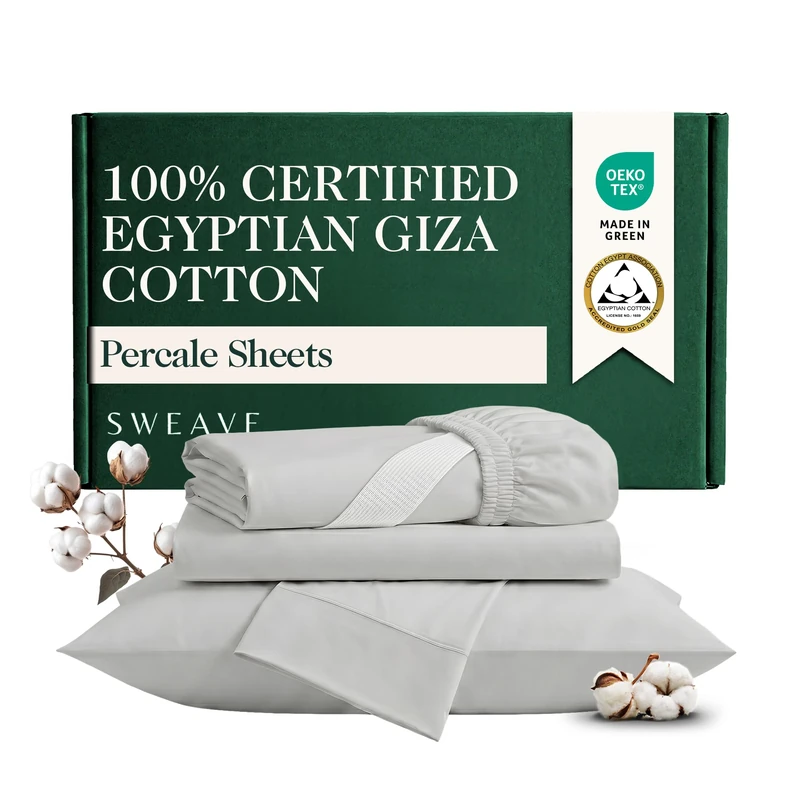 Sweave 100% Egyptian Cotton Percale Sheets King Size - Genuine Luxurious 400 Thread Count - Naturally Crisp, Breathable, Skin-Friendly & Cooling - Softer After Each Wash - Oeko-TEX Certified Giza