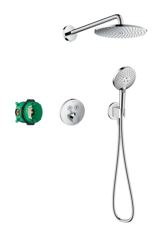 hansgrohe Raindance S 240 Flush-Mounted Shower Set (6 in 1) Shower System with Overhead Shower Thermostat, Shower Head, Shower Hose with Base Body and Brackets, Chrome