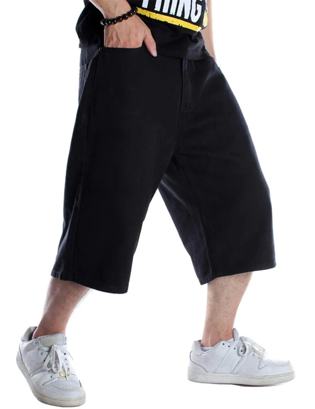 Kinghua Baggy Jean Shorts for Men Casual Loose Fit Hip Hop Skateboard Denim Shorts, Black 109-1, 38