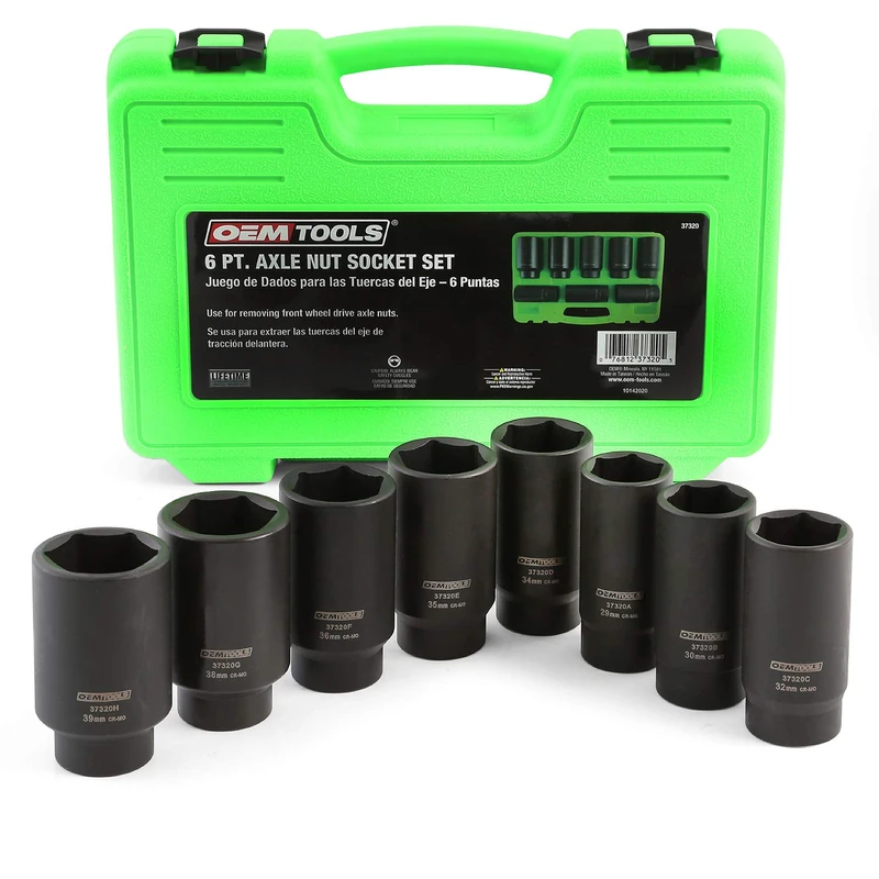 OEMTOOLS 37320 Axle Nut Socket Set, 6-Pt 1/2 Impact Socket Set, 8Pc Metric 1/2 Socket Set, Impact Socket Set 1/2 Drive for Axle Nuts, Impact Sockets 29mm to 39mm, Socket Sets Storage Case