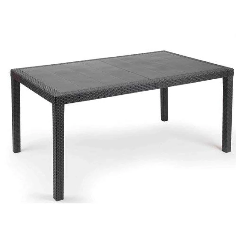 Dmora - Outdoor Table Imola, Fixed rectangular table, Multipurpose rattan effect garden table, 100% Made in Italy, 138x78h72 cm, Anthracite