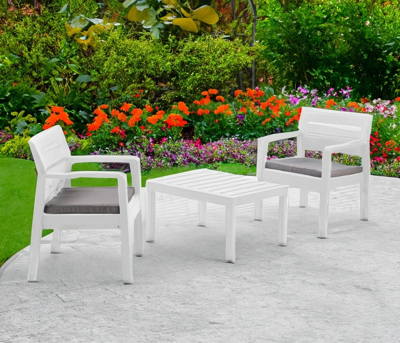 Dmora - Outdoor lounge set Benevento, Garden set with 2 armchairs and 1 coffee table, Indoor and outdoor sitting area with cushions, 100% Made in Italy, White