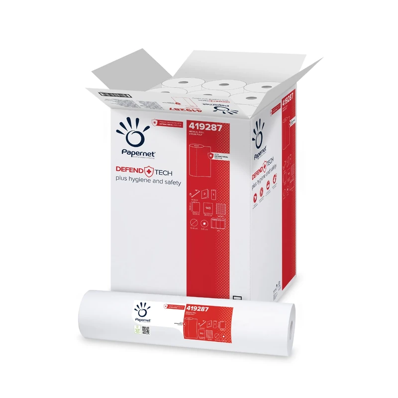 Papernet Defend Tech - Medical Paper Roll for Bed 419287, 9 Rolls Made of Pure Cellulose, with Antibacterial Additive, 2 Ply, Length 50m, 143 Sheets per Roll, Roll Measures 59x53cm