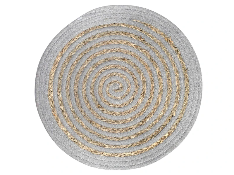 H&h Set of 6 Placemats Seagrass Straw Round Grey 38 cm