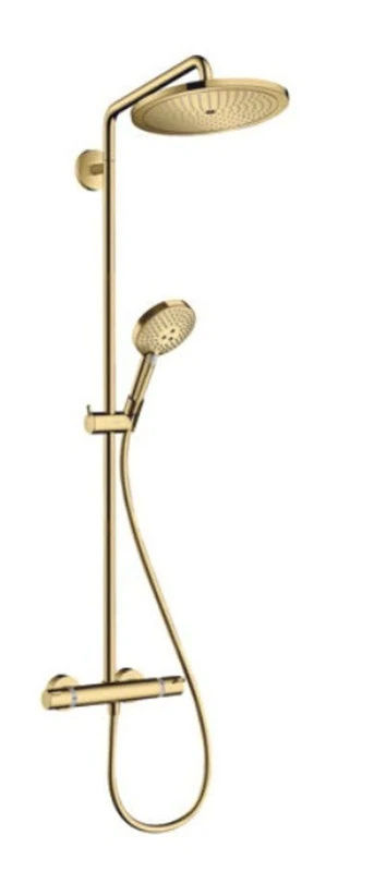 hansgrohe Croma Select S Showerpipe 280 Rain Shower System (Shower Head, Shower Rail, Thermostat, Hose, 3 Jet Types) Polished Gold Look