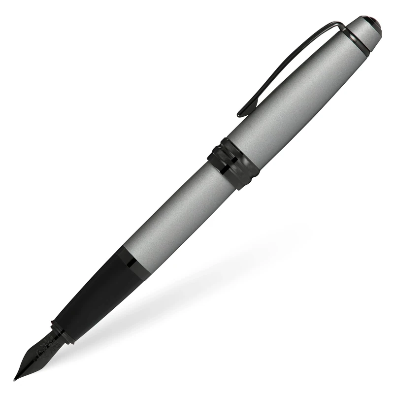 CROSS Bailey Matte Grey Lacquer Fountain Pen with Polished Black PVD Attributes Extra Fine Nib