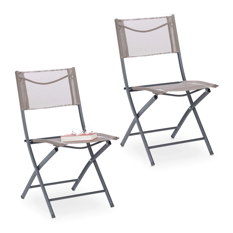 Relaxdays Garden Chair, 2x Set, Folding Seat for Balcony, Garden, Metal, Camping, load up to 120 kg, Weatherproof, brown - Image 1