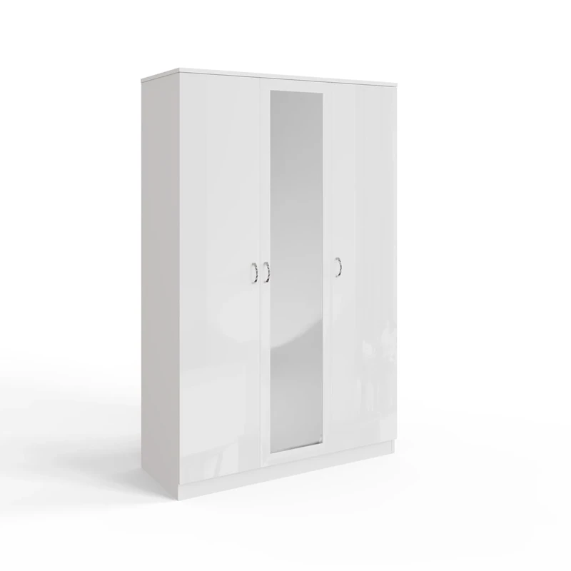 FWStyle 3 Door Mirrored & Modern Wardrobe White High Gloss Bedroom Furniture & Storage Solutions
