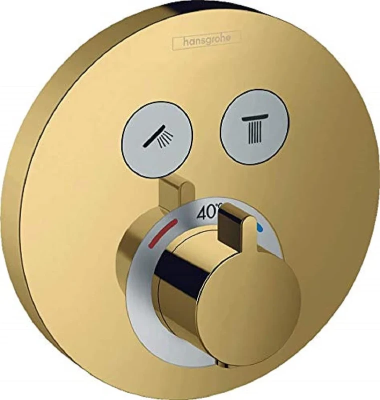 hansgrohe 15743990 ShowerSelect S Flush-Mounted Thermostat for 2 Consumers Optic, Polished Gold Look, 2 Funktionen