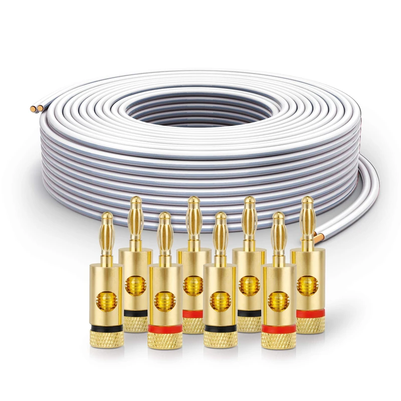 PureLink Speaker Cable 25m 2 x 2.5mm2 White with 8 Banana Plugs
