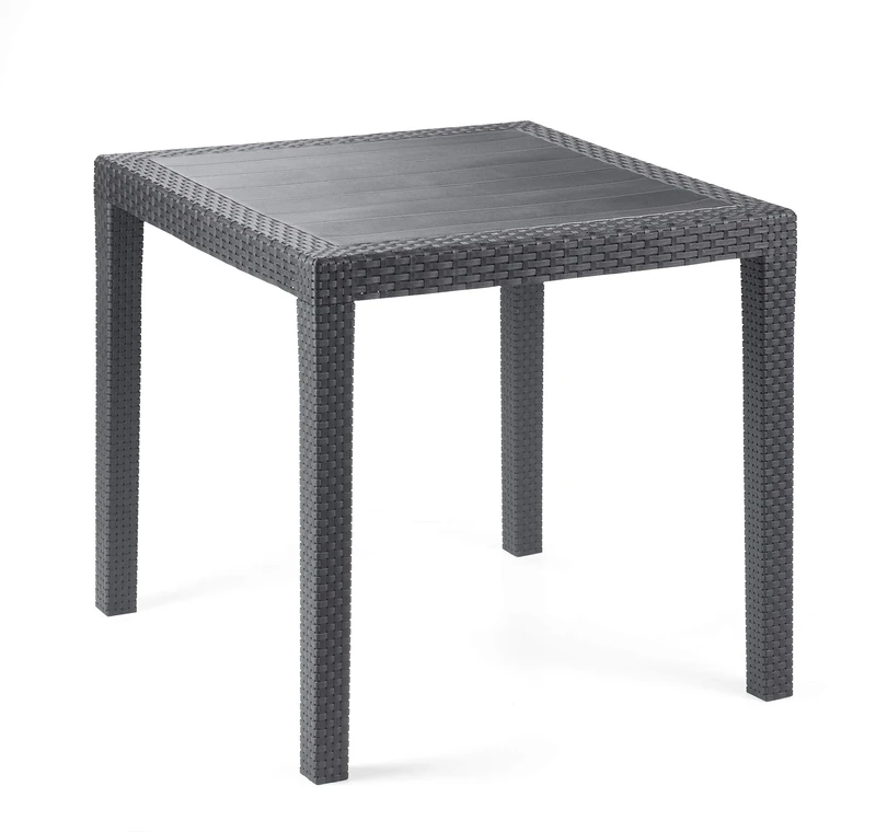 Dmora - Outdoor table Agrigento, Square garden table, Rattan effect fixed shelf, 100% Made in Italy, 79x79h72 cm, Anthracite