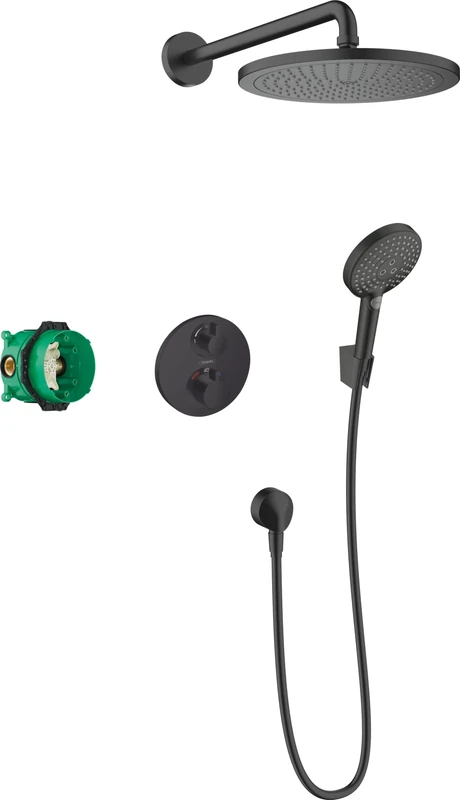Hansgrohe Croma 280 Flush-Mounted Shower Set, 6 in 1, Shower System with Overhead Shower, Hand Shower, Thermostat, Base Body, Brackets, Matte Black