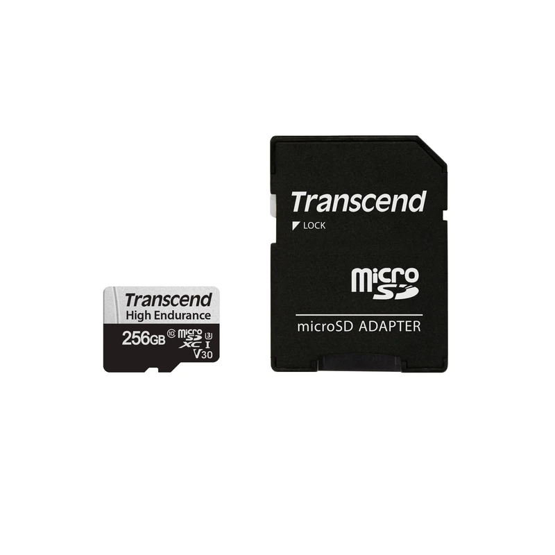 Transcend USD350V 256GB High Endurance microSDXC Class 10 U3 V30 Memory Card for Dash Cam & Security Cameras with Adapter TS256GUSD350V