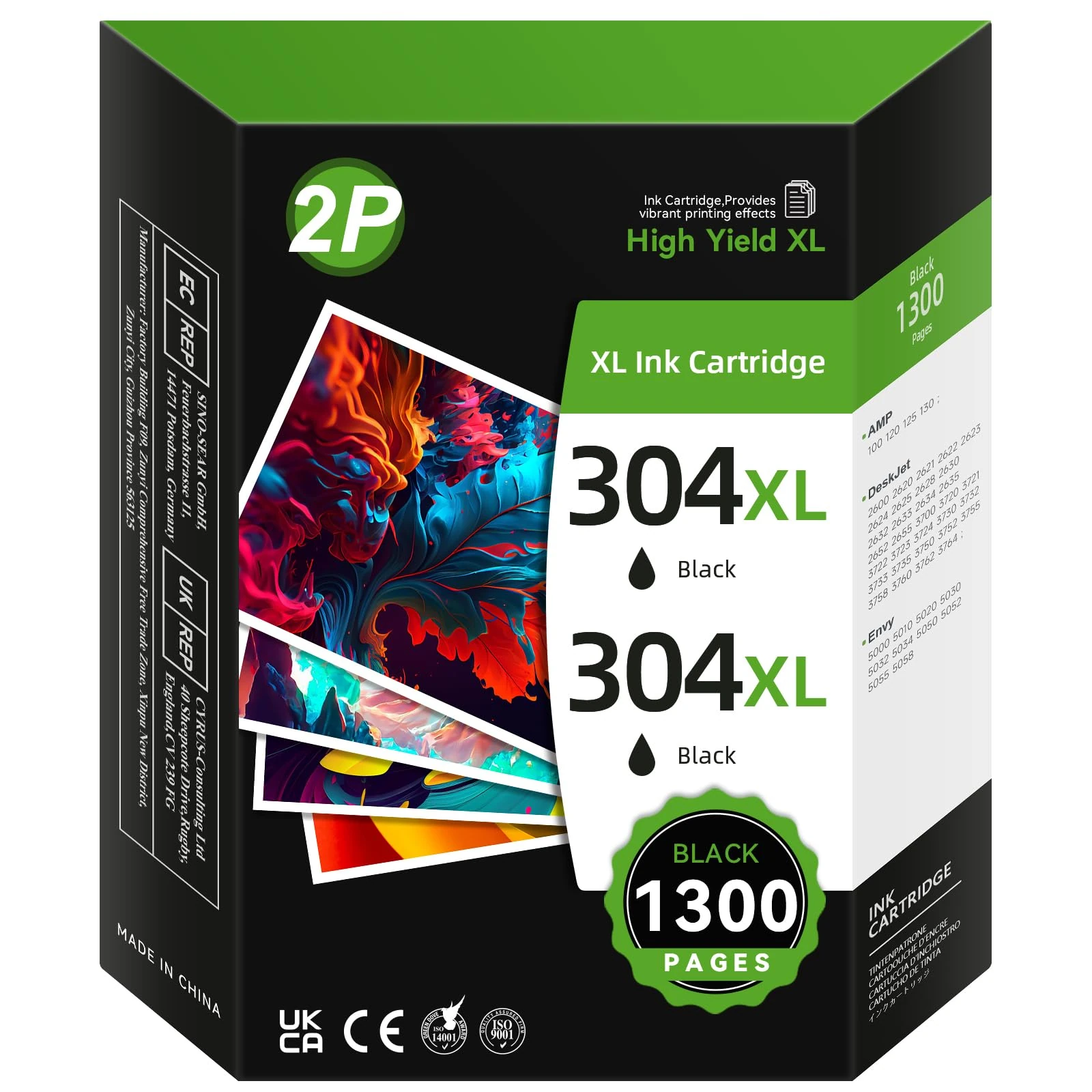 304 Ink Cartridge Remanufactured for HP 304 Black Ink Cartridge, 304XL Black for Envy 5020 5010 5030 5032 5000, DeskJet 3720 2600 2633 2632, 3733 2634 3760, 3750 3735 3762, 2630 2620 2622 (2-Pack)