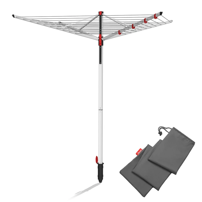 Vileda Sun‑Lift Compact Rotary Airer | 40m Drying Line 4 Washloads | Height Adjustable (1.55–1.72 m) | Easy‑Lift Tension | Aluminium | Includes 8 Hanger Holders, Ground Socket & UV‑Resistant Cover - Image 1