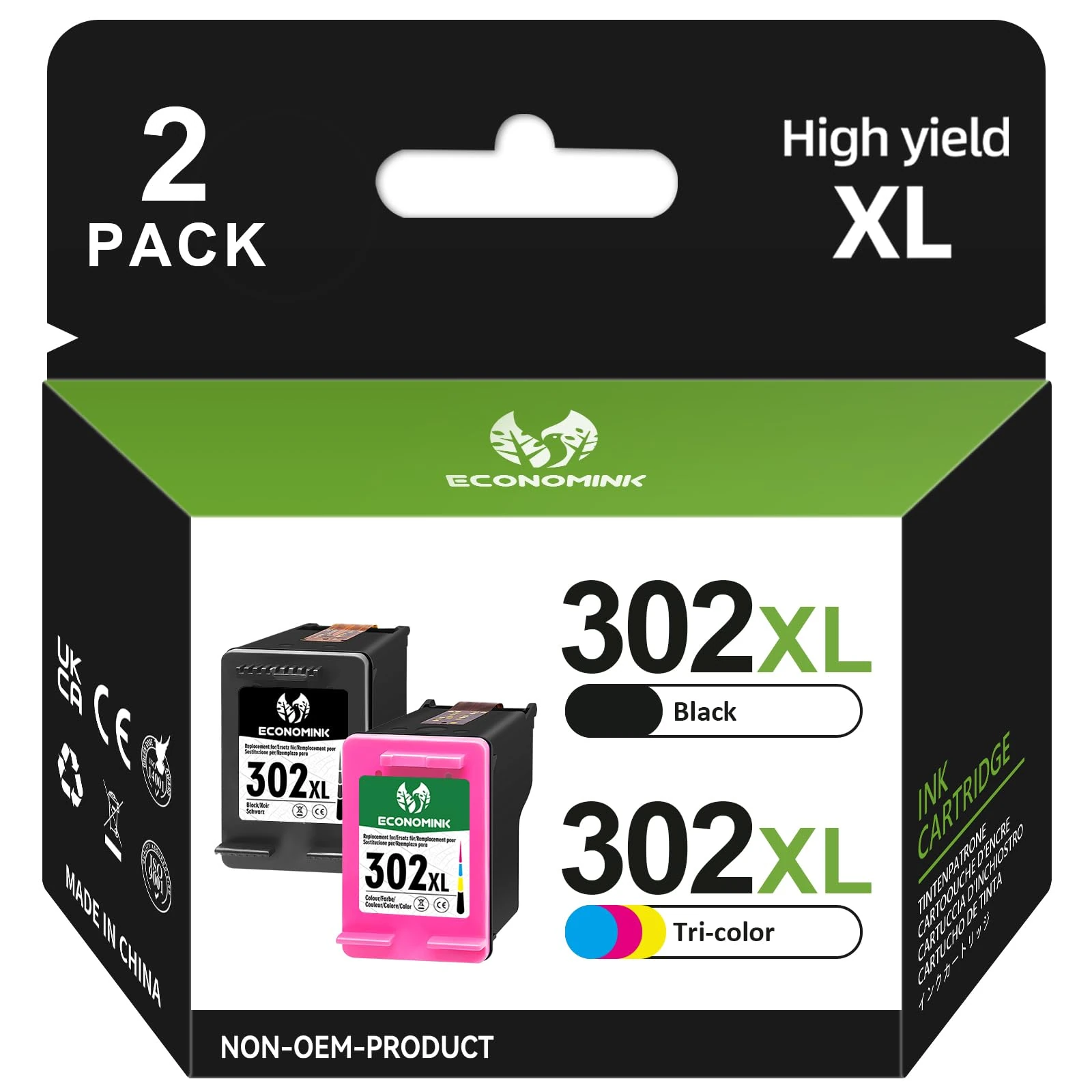 302 Ink Cartridges Black and Colour High Yield Replacement for HP 302XL Ink Cartridge, Printer Ink 302 for OfficeJet 3832 4650 3831 3835 Envy 4527 4520 4524 Deskjet 2130 2134 3630 3632 3634 Printer