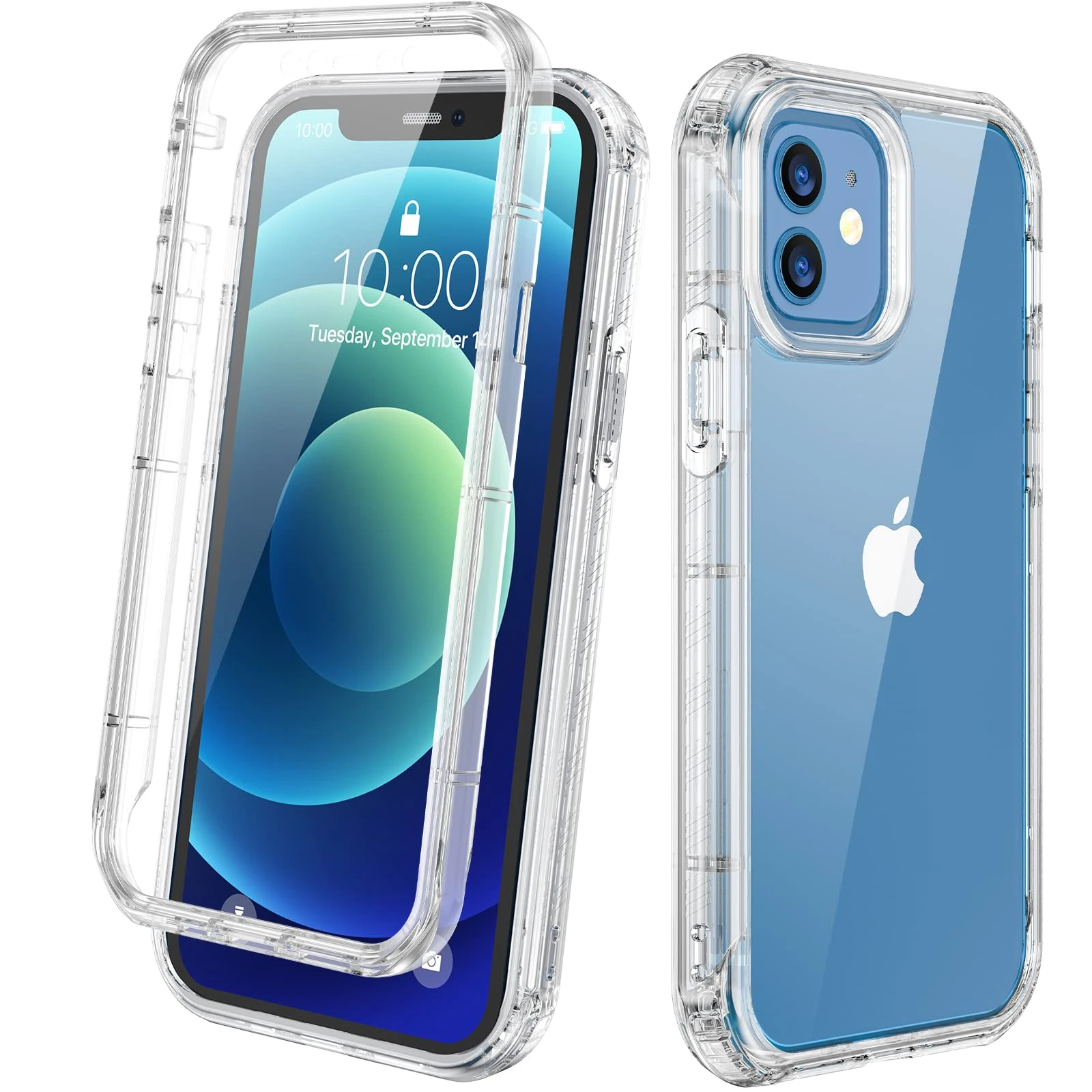 Diaclara Compatible with iPhone 12/12 Pro Case, 360° Full Body with Built-in Screen Protector Touch Sensitive Shockproof Bumper Case Cover Clear-Back Designed Compatible for iPhone 12 6.1"-Clear