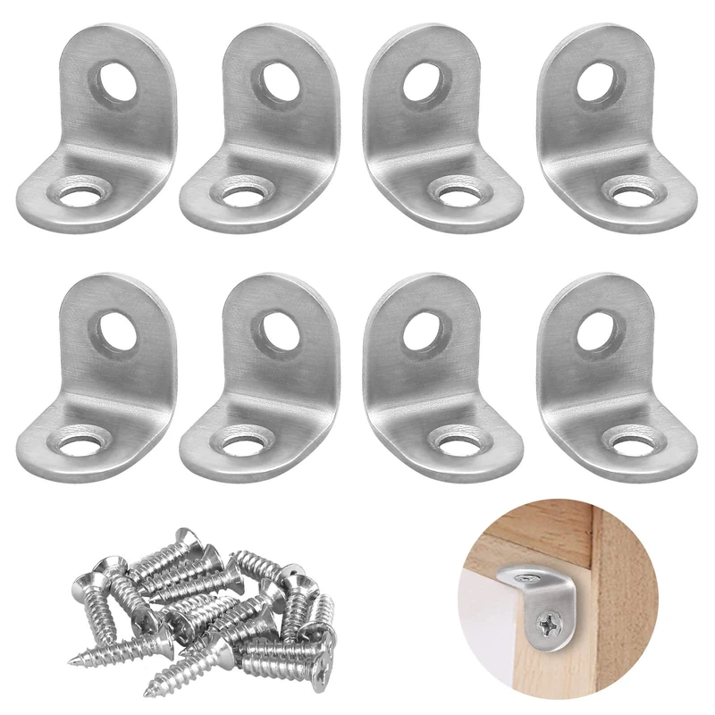 Small Brackets, 8PCS L Brackets, Small L Shaped Bracket, yeestone Metal Bracket for Wood, 20mm Right Angle with Screws, Corner Braces for Wood Shelf Furniture Shelf Desk