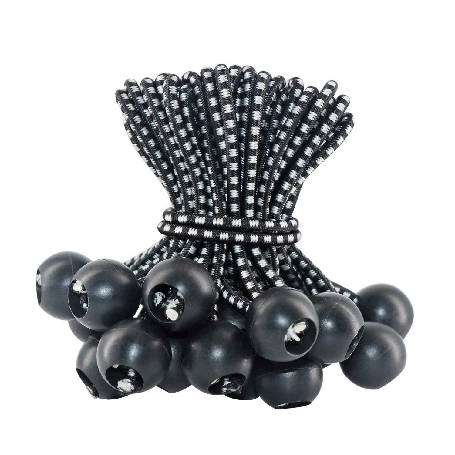 LOOGI Bungee Cord with Balls, 50Pcs 4 Inch Black Bungee Ball Cords, Heavy Duty Tarp Bungees Ties Elastic Tie Down Straps for Tarpaulin Tent Camping Pavilions Flag Marquee