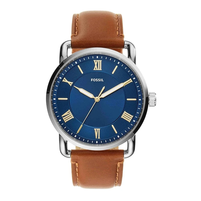 Fossil Watch for Men Copeland 42 mm, Quartz Movement, 42 mm Silver Stainless Steel Case with a Leather Strap, FS5661