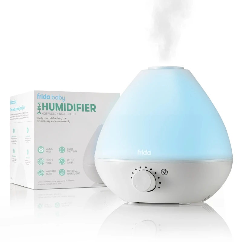 Frida Baby 3-in-1 Cool Mist Humidifier for Baby | Diffuser + Nightlight, Baby Humidifier for Bedroom, Nursery + Large Rooms, Quiet, Auto Shut Off, Runs 12+ hrs