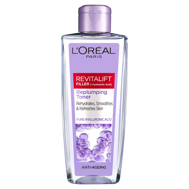 L'Oreal Paris Revitalift Filler,+ Hyaluronic Acid Face Toner, Anti-Aging Cleansing, Replumps Skin & Fine Lines, Smoothed & Hydrated for Younger-Looking, Rehydrated & Refreshed Skin