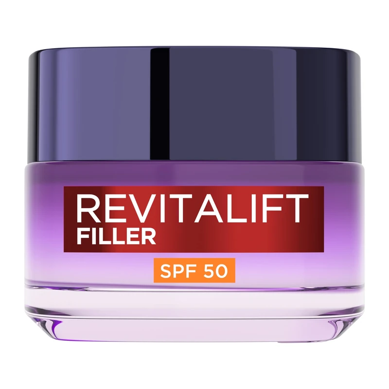 L’Oréal Paris Revitalift Filler Deep Replumping Anti-Ageing SPF50 Cream, UV Protection, Moisturising, Intensely Hydrates and Smooth Wrinkles with Macro, Micro and Micro-Epidermic Hyaluronic Acid, 50ml