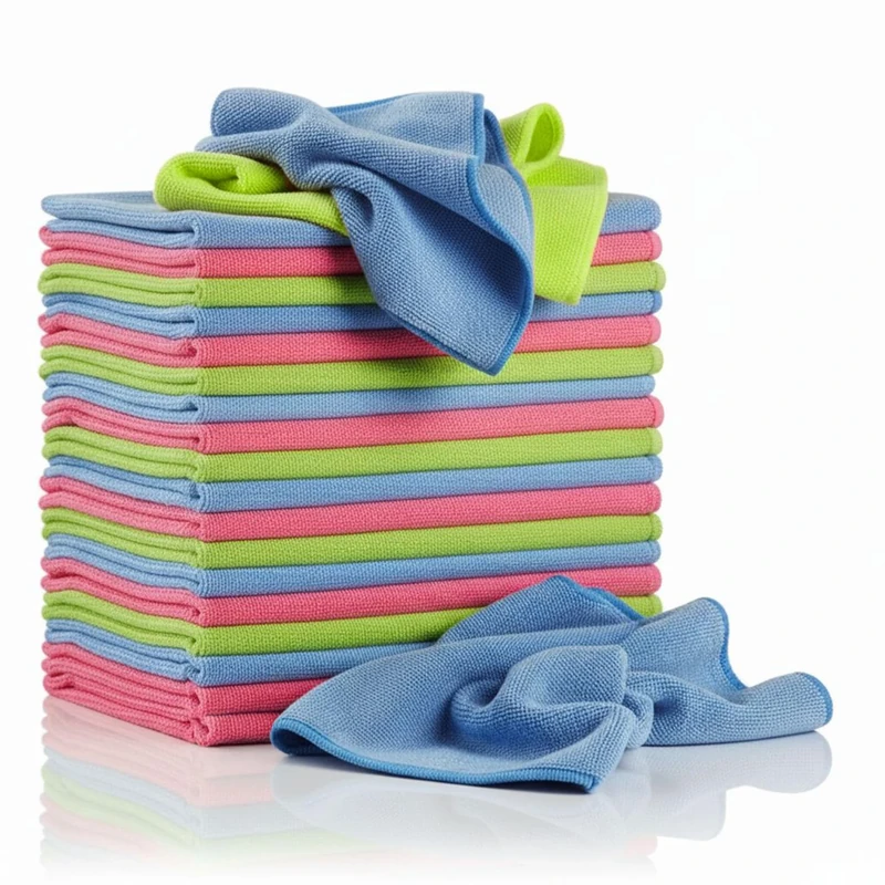 Glart Lint Free Microfiber Car Cleaning Cloths, Soft, Absorbent and Gentle on Paint, 40 x 40 cm - Blue, Green, Pink (Pack of 30)