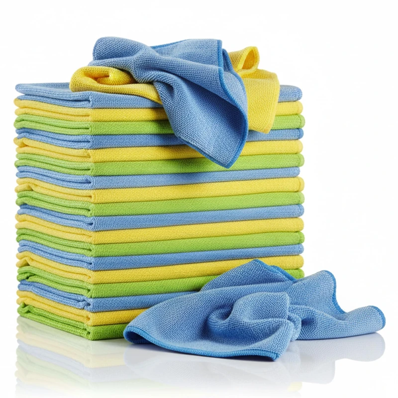 Glart Lint-Free Microfiber Car Cleaning Cloths, Soft, Absorbent and Gentle on Paint, 40 x 40 cm - Blue, Green, Yellow (Pack of 30)