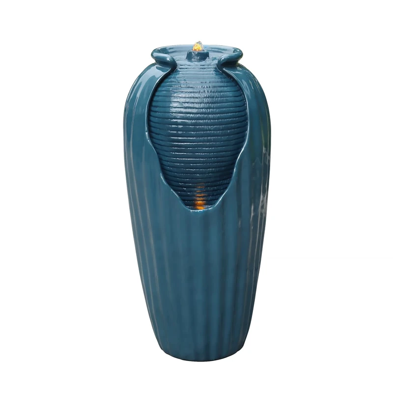 Teamson Home Vase Water Fountain, Polyresin, Stone Powder:46.4%, Fiber：4.3% Pl, Blue, 14.96 x 14.57 x 31.89