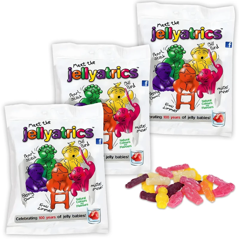 Jellyatrics Jelly Babies - 150g Bag of Sweets Pack of 3 - Meet the Jellyatrics and Experience the Fruity Novelty Sweet, Gummy Chewy Sweet - Exciting Sweets for any Occasions