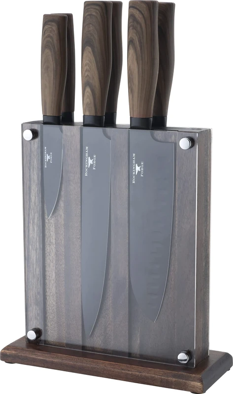 Rockingham Forge Forester Series 7-Piece Knife Block Set,Black Blades & Wood Effect Handles,RF-618/7P