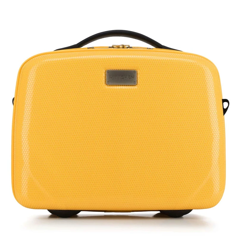WITTCHEN PC Ultra Light Cosmetic Bag Cosmetic case Toiletry Bag Polycarbonate Beauty case Top Handle Adjustable Detachable Shoulder Strap Size XS Yellow - Image 1
