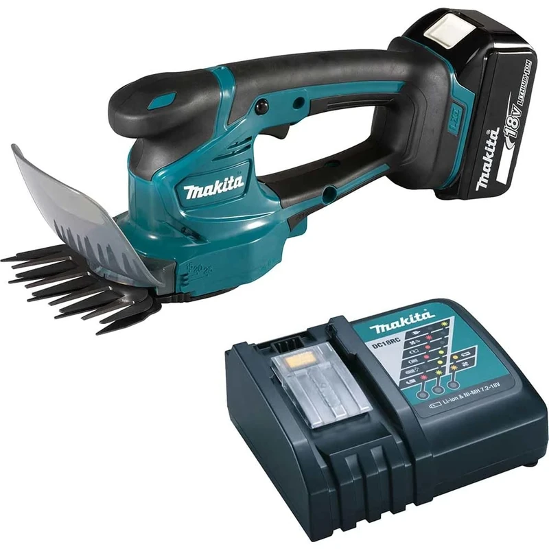 Makita DUM111RTX 18V Li-ion LXT 110mm Grass Shears Complete with 1 x 5.0 Ah Battery, Charger and Head Trimmer Attachment